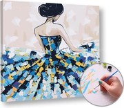 Maľovanie podľa čísel ŽENA V MODRÝCH ŠATÁCH– stredná náročnosť