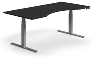 Výškovo nastaviteľný stôl QBUS, ergonomický, 2000x1000 mm, strieborný rám, čierna