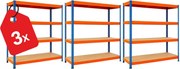 Akcia 3x Regál 180x160x50 cm profesionálny 4-policový, nosnosť 1200 kg - modro-oranžový