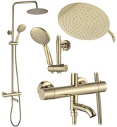 Rea Lungo Diamond, sprchová/vaňová sada s termostatickou batériou, hlavovou a ručnou sprchovou hlavicou, zlatá lesklá, REA-P5960