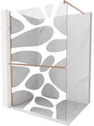 Mexen Kioto+, sprchová zástena Walk-In s poličkou a vešiakom 70 x 200 cm, 8mm číre sklo biely vzor, medený matný profil, 800-070-121-65-97