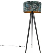 Stojaca lampa trojnožka čierna s tienidlom páv 50 cm - Tripod Classic
