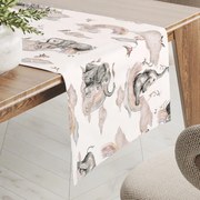 Biante Detský bavlnený behúň na stôl Sandra SA-462 Slony so sivohnedou dúhou na bielom 20x120 cm