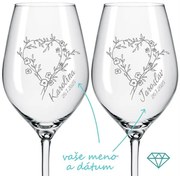 Svadobné poháre na víno Rozkvitnuté srdcia s kryštálmi 2 ks