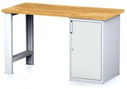 Dielenský pracovný stôl MECHANIC I, pevná noha + dielenská skrinka na náradie, 1500 x 685 x 880 mm, sivé dvere