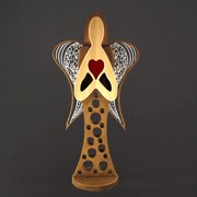 AMADEA Drevený anjel na podstavci s bielymi krídlami a červeným srdcom, masívne drevo, 93x46 cm, český výrobok