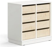 Úložná skrinka CASPER, 8 zásuviek, so soklom, biela/breza