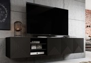 Závesný TV stolík Asha 200 cm s 3 otvorenými policami - čierny mat
