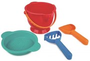 Súprava so sitkom, vedrom, lopatkou a hrabličkami - hračka do piesku