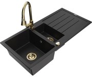 Mexen Andres, 1,5-komorový granitový drez 1000x500x200 mm a drezová batéria Elia, čierna, 6515-77-670101-50