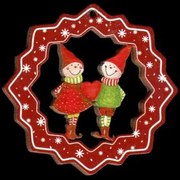 AMADEA Drevená ozdoba farebná vločka so škriatkami 6 cm