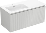 Mexen Rivel, kúpeľňová skrinka 100 cm s ľavým umývadlom Otis, 1S, 1D, drážkovaná, sivá matná/biela matná - 91A23-10047-3-BBFF62-W18L01