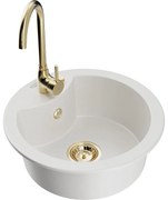 Mexen Diego, 1-komorový granitový drez 49x49 cm a kuchynská batéria Telma, biela, 6512-20-670200-50