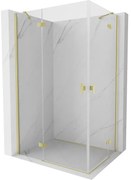 Mexen Mist-H Duo, 2-krídlový výklopný sprchový kút 75 x 70 cm, číre sklo, zlatý matný profil, 8A5-075L-070P-55-00