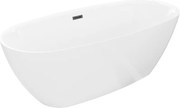 Mexen Luvo Slim, voľne stojaca vaňa 170 × 75 cm, biela lesklá, čierny prepad, 52801707500-70