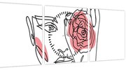Obraz - Line art tvár s ružou (s hodinami) (90x30 cm)