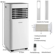 Prenosná klimatizácia 4 v 1 s čiernym LED displejom 7000 BTU