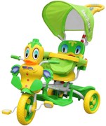 Ramiz Detský trojkolesový bicykel Duck Bike Zelená + zvuky + strieška + zábrana + opierka na nohy + riadidlá + úložný priestor