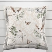 Biante Bavlnená obliečka na vankúš s lemom Sandra SA-490 Lastovičky s motýlikmi na béžovom ornamente 30 x 50 cm