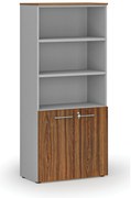 Kombinovaná kancelárska skriňa PRIMO GRAY, dvere na 2 poschodia, 800 x 420 x 1781 mm, sivá/orech