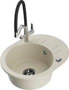 Mexen Kevin granitový jednokomorový drez s kuchynskou batériou Duo, Béžová - 6517-69-671701-07-B