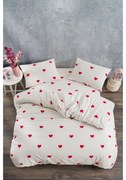 Krémové 4-dielne predĺžené obliečky na dvojlôžko z bavlny Renforcé s plachtou 200x220 cm Mini Hearts – Mila Home