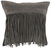 Šedý kožený vankúš s výplňou Tassels - 45*45*10cm