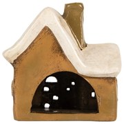 Hnedý keramický svietnik na čajovú sviečku domček Village - 13*7*13 cm