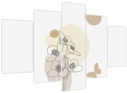 Obraz - Béžové kvety s motýľom N⁰4 (150x105 cm)