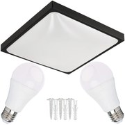 ECOLIGHT LED stropné svietidlo 2xE27 štvorcové čierne + 2x E27 10W neutrálna biela žiarovka