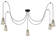 Luster na lanku TUBE LONG 5xE27/15W/230V čierna/zlatá