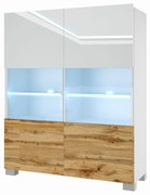 Komoda Belini Premium Full Version biely lesk / dub wotan + LED osvetlenie Nexum 5