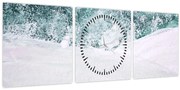 Obraz - Tyrkysová abstrakcia (s hodinami) (90x30 cm)