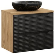 Závěsná skříňka Luxor Black Mona s deskou a umyvadlem 70 cm černá/dub olejovaný