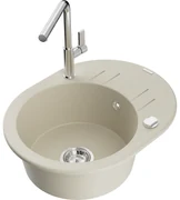 Mexen Kevin, 1-komorový granitový drez 586x458x190 mm a drezová batéria Flora, béžová, 6517-69-670401-00