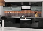 Kuchynská linka Belini 180 cm čierny lesk / šedý antracit Glamour Wood s pracovnou doskou Primera2 INF PRIMERA2/2/WT/BGW1B/0/B1