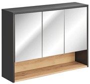 Závesná kúpeľňová skrinka so zrkadlom Borneo Cosmos 845 3D sivá/dub artisan