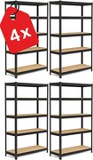 Akcia 4x Regál 180x90x40 cm lakovaný 5-policový, nosnosť 875 kg - čierny - 4ks