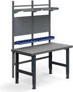 Dielenský stôl TRUST, panel na náradie, plastové boxy, police, 1500x760 mm, vinylový povrch