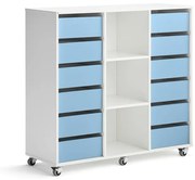 Úložná skriňa CASPER, 12 zásuviek, 3 priehradky, biela, modrá