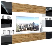 Obývacia stena Belini Premium Full Version čierny lesk / dub wotan + LED osvetlenie Nexum 52