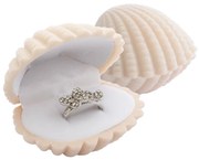 Darčeková krabička na prsteň alebo náušnice, zamatová krémová mušle