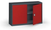 Plechová policová skriňa na náradie KOVONA, 800 x 1200 x 400 mm, 1 polica, antracit/červená