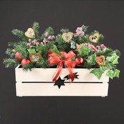 AMADEA Drevený vianočný kvetináč s kométou biely, vo vnútri s čiernou fóliou, 52x21,5x17cm, český výrobok