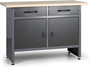 Pracovný stôl do dielne G1, 840 x 1200 x 600 mm, 2 zásuvky, 2 skrinky