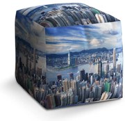 Taburet Cube mesto s mrakodrapmi, modrá