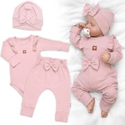 Rebrovaná rastúca súprava 3D, Baby Girl - pudrovo rúžová 56/62 (0-3m)