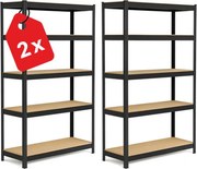 Regál 180x90x40 cm lakovaný 5-policový, nosnosť 875 kg - čierny - 2ks
