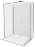 Mexen Omega, 3-stenový sprchovací kút s posuvnými dverami 110 (dvere) x 90 (stena) x 190 cm, 8mm číre sklo, chrómový profil + biela sprchová vanička SLIM, 825-110-090-01-00-3S-4010