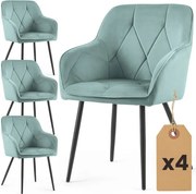 Sada štyroch jedálenských stoličiek DIAMANTE zamatové, tyrkysové / čierne nohy (4 ks)